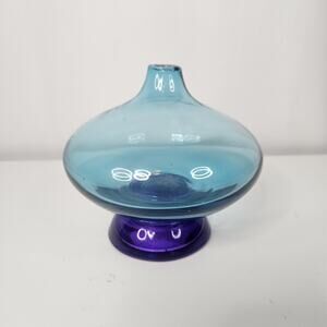 Peacock Blue Purple Art Glass Vase 5x4" Bohemian